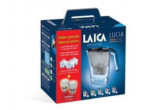 Pachet Cana filtranta Laica Gri+ 3 filtre + 2 pahare
