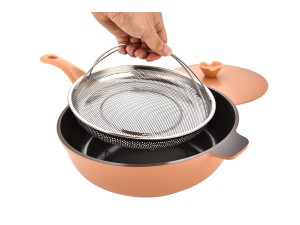 Set tigaie multifunctionala din aluminiu turnat sub presiune 4 piese ZASS Gourmet ZG-ACS 07, ultra antiaderenta, acoperire ceramica, cu capac si sita aburi